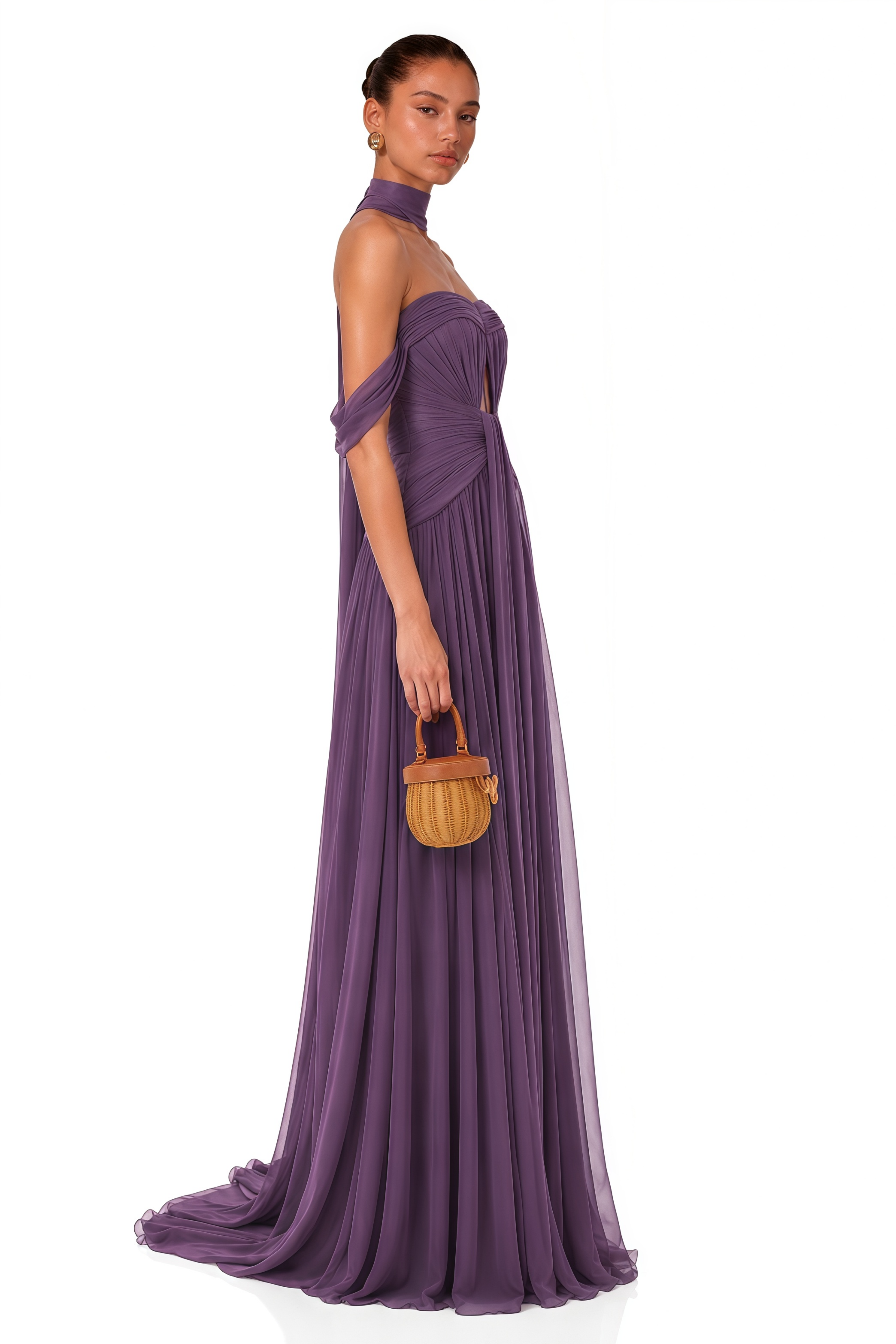 Annabelle Purple Off Shoulder Ruched Maxi Dress with Twist Front