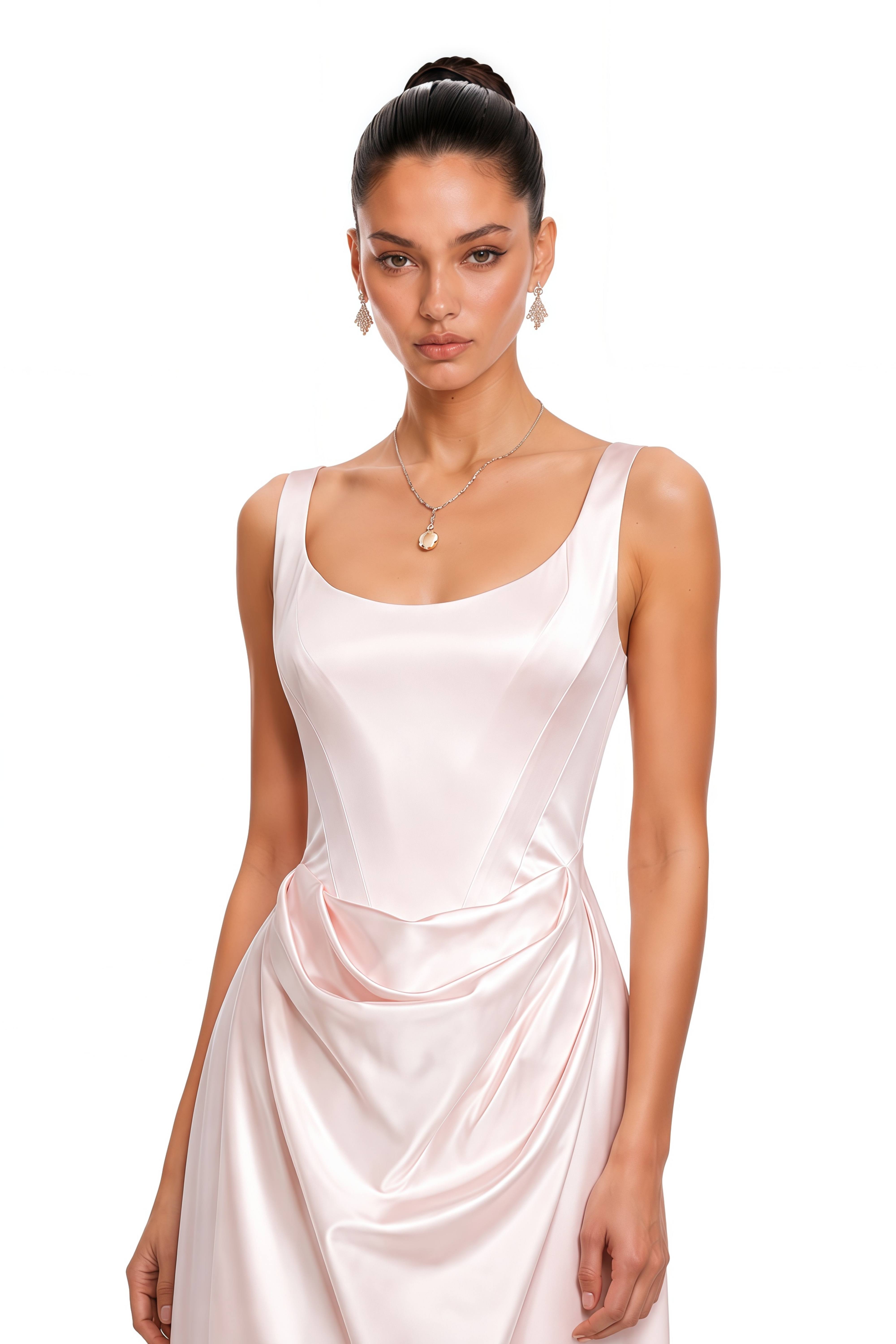 Fiona Pink Satin Square Neck Maxi Dress