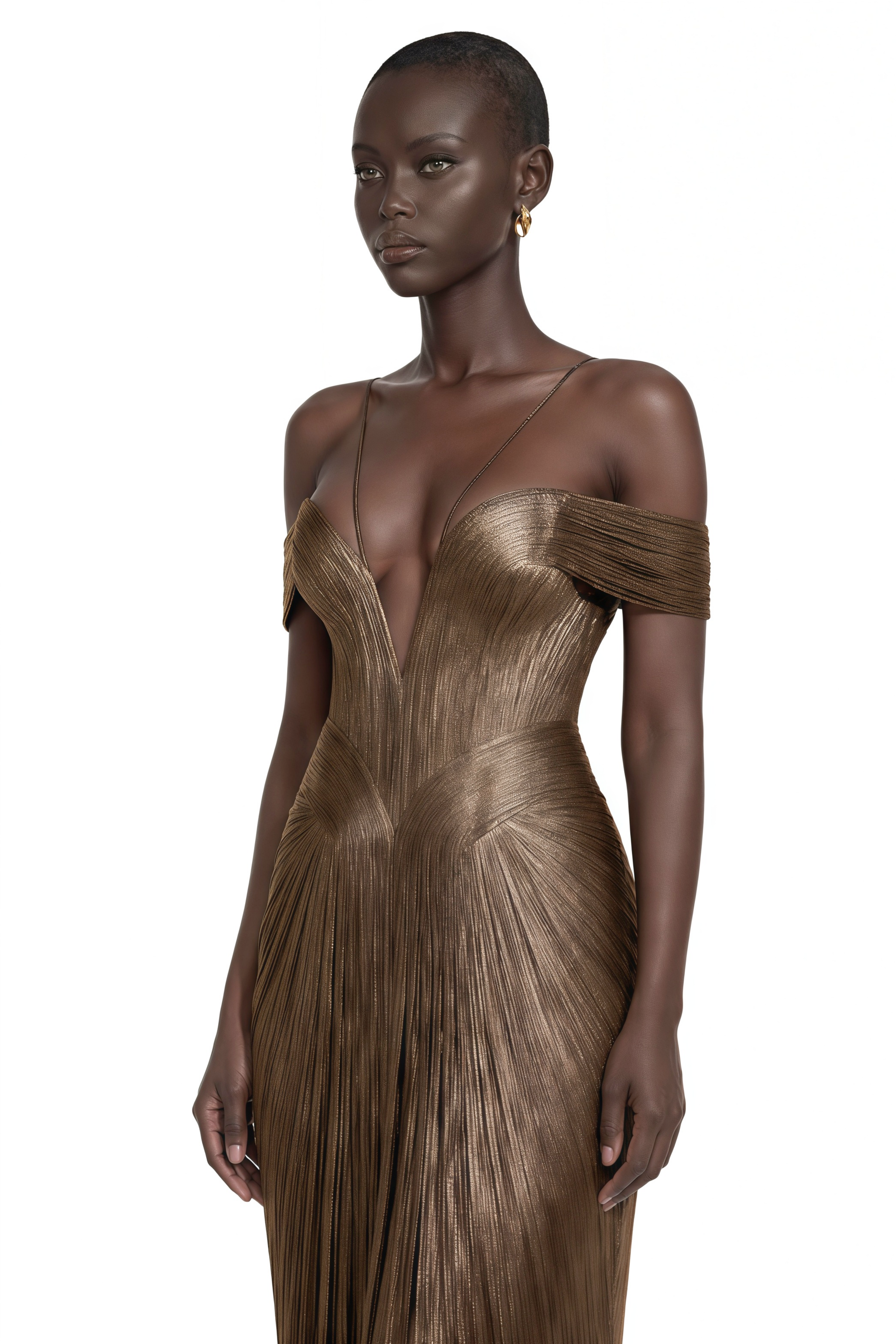 Marise Brown Draped Satin Maxi Dress