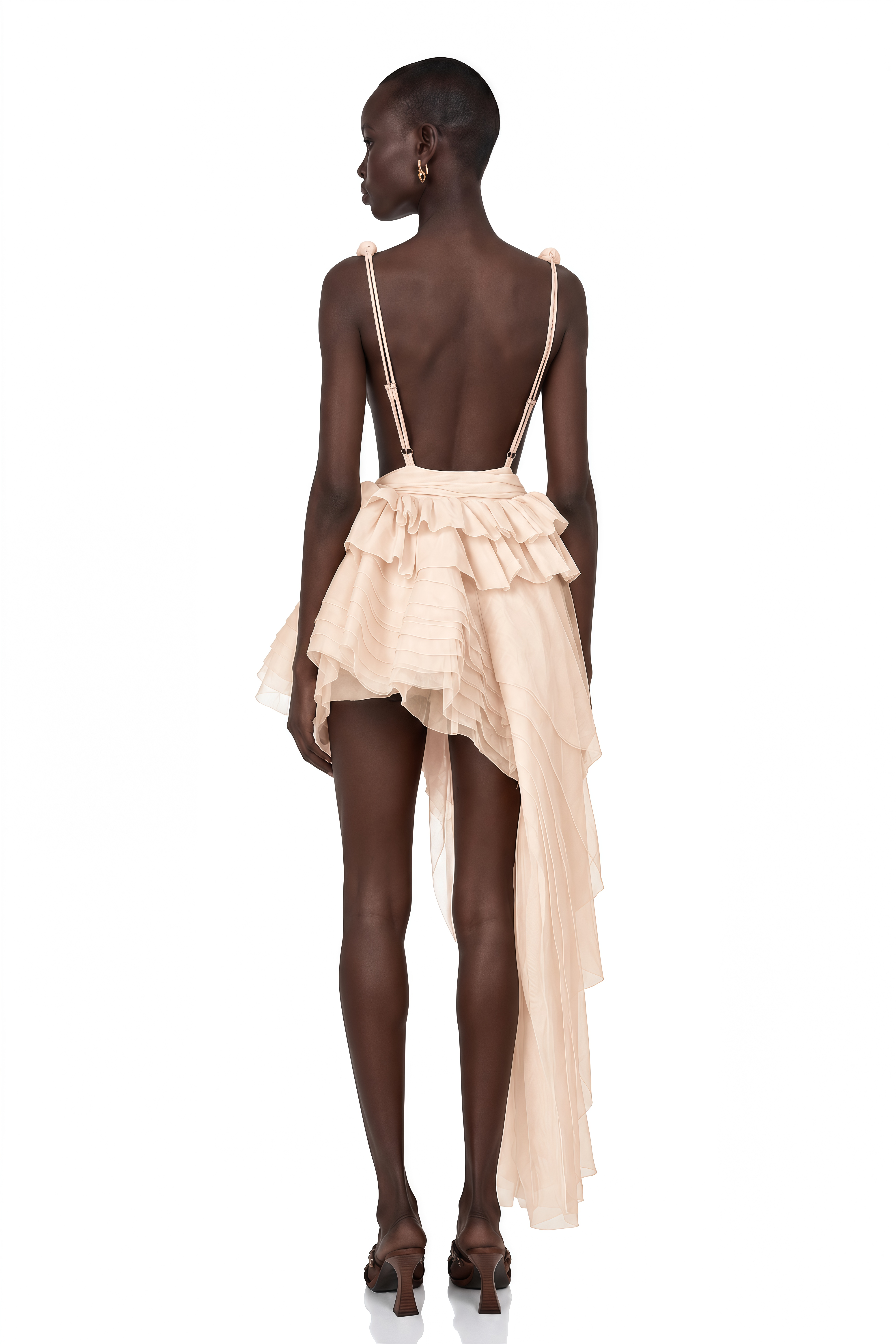 Isoline ribbon-design asymmetrical mini dress in Neutrals