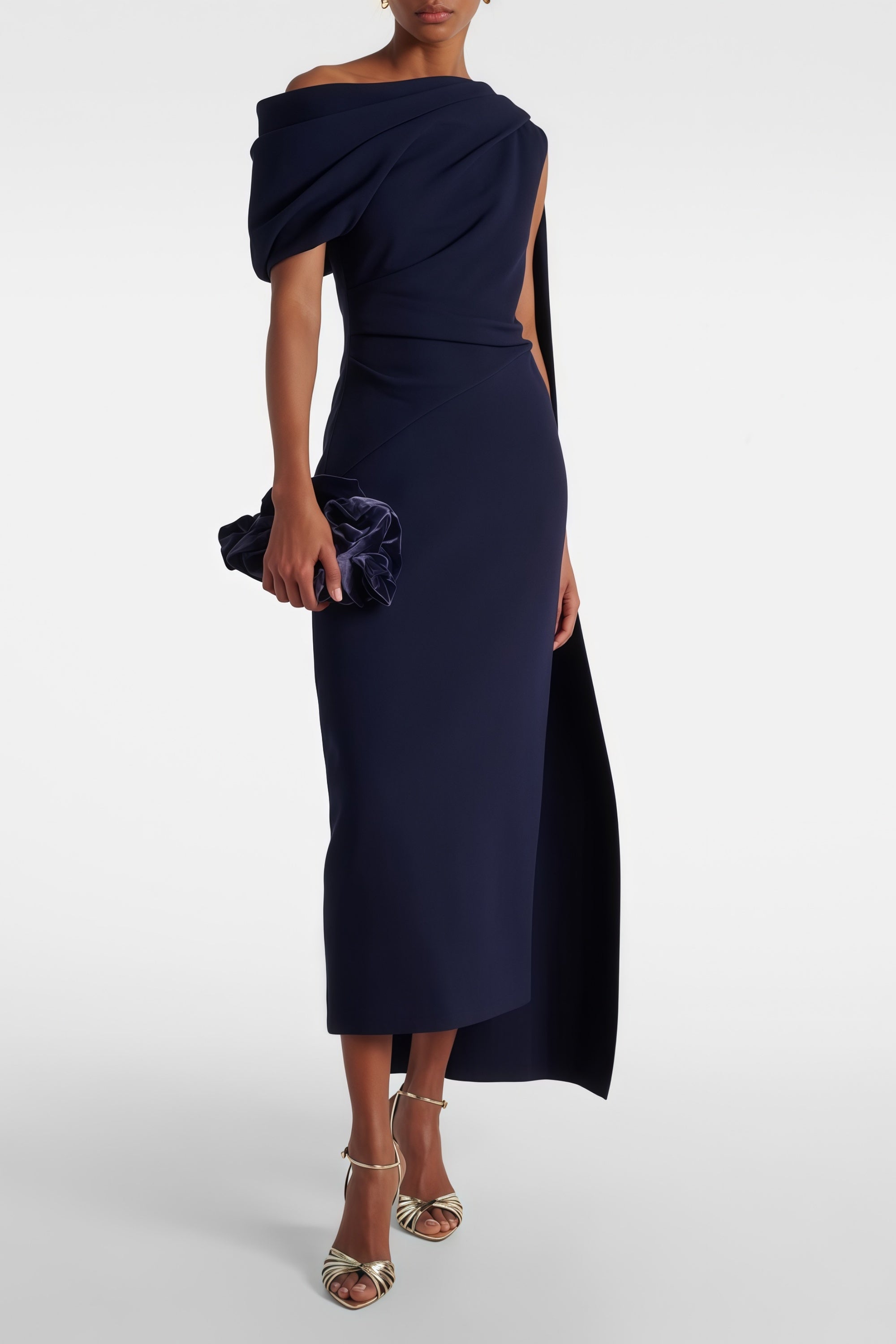 Draped One Shoulder Midi Dress