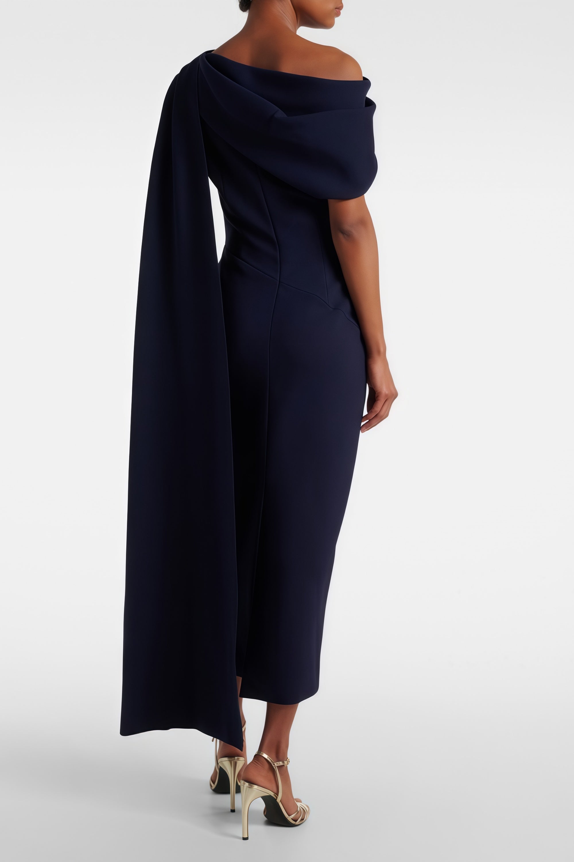 Draped One Shoulder Midi Dress