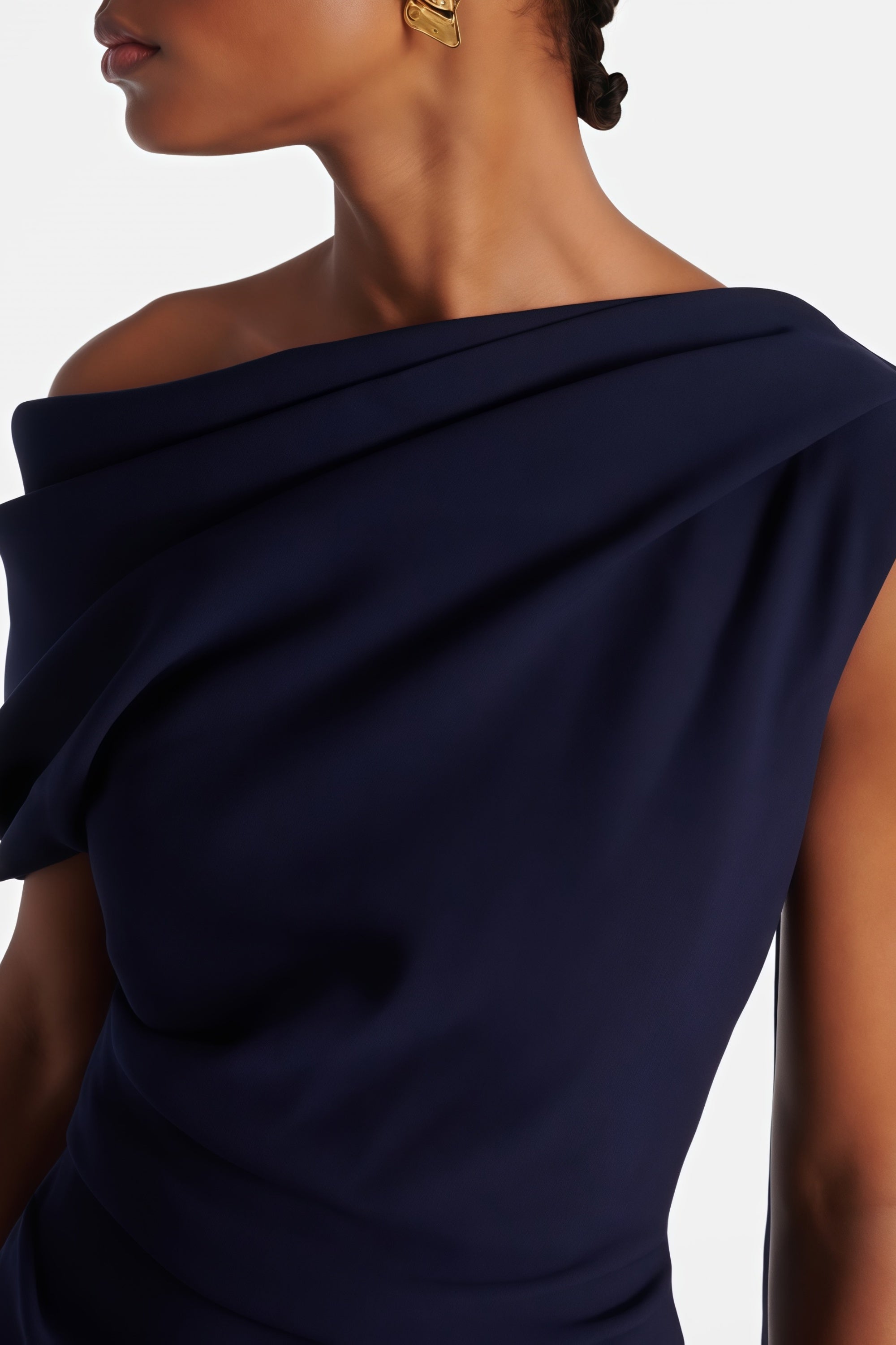 Draped One Shoulder Midi Dress