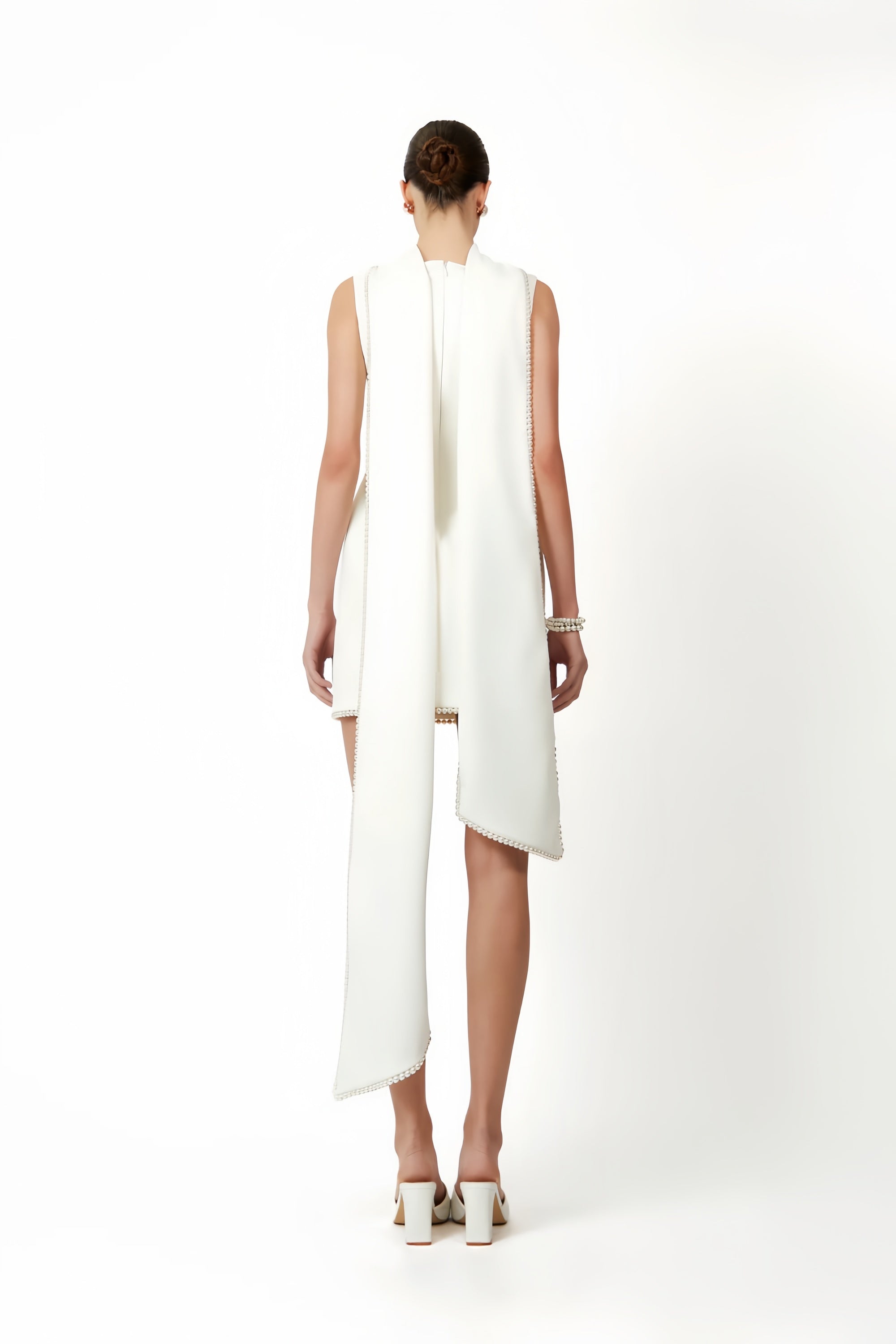 Sleeveless Pearl Trim Mini Dress