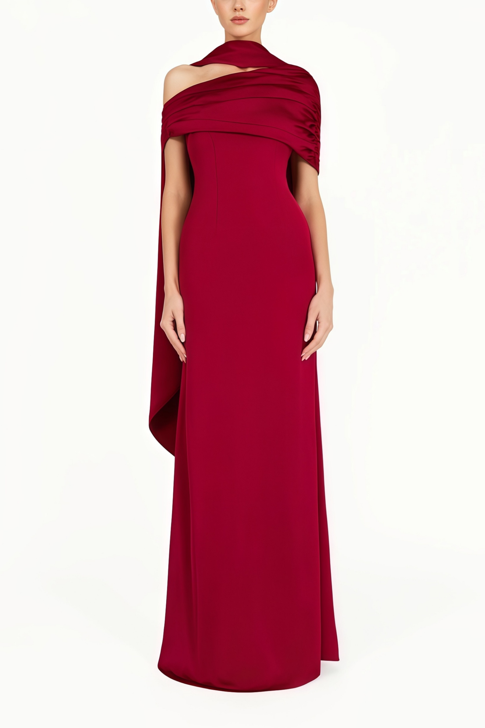 Red One-shoulder Satin Maxi Dress