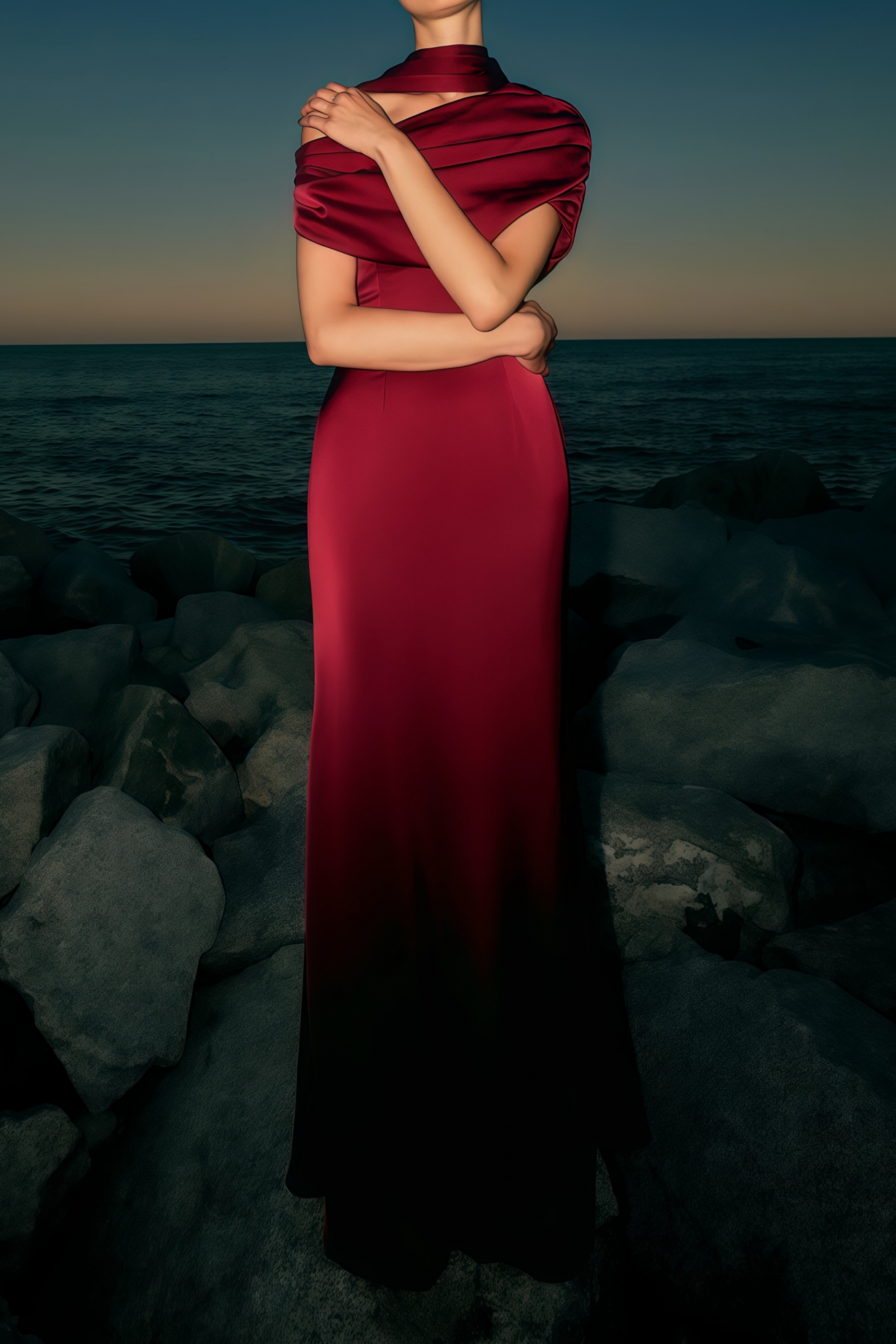 Red One-shoulder Satin Maxi Dress