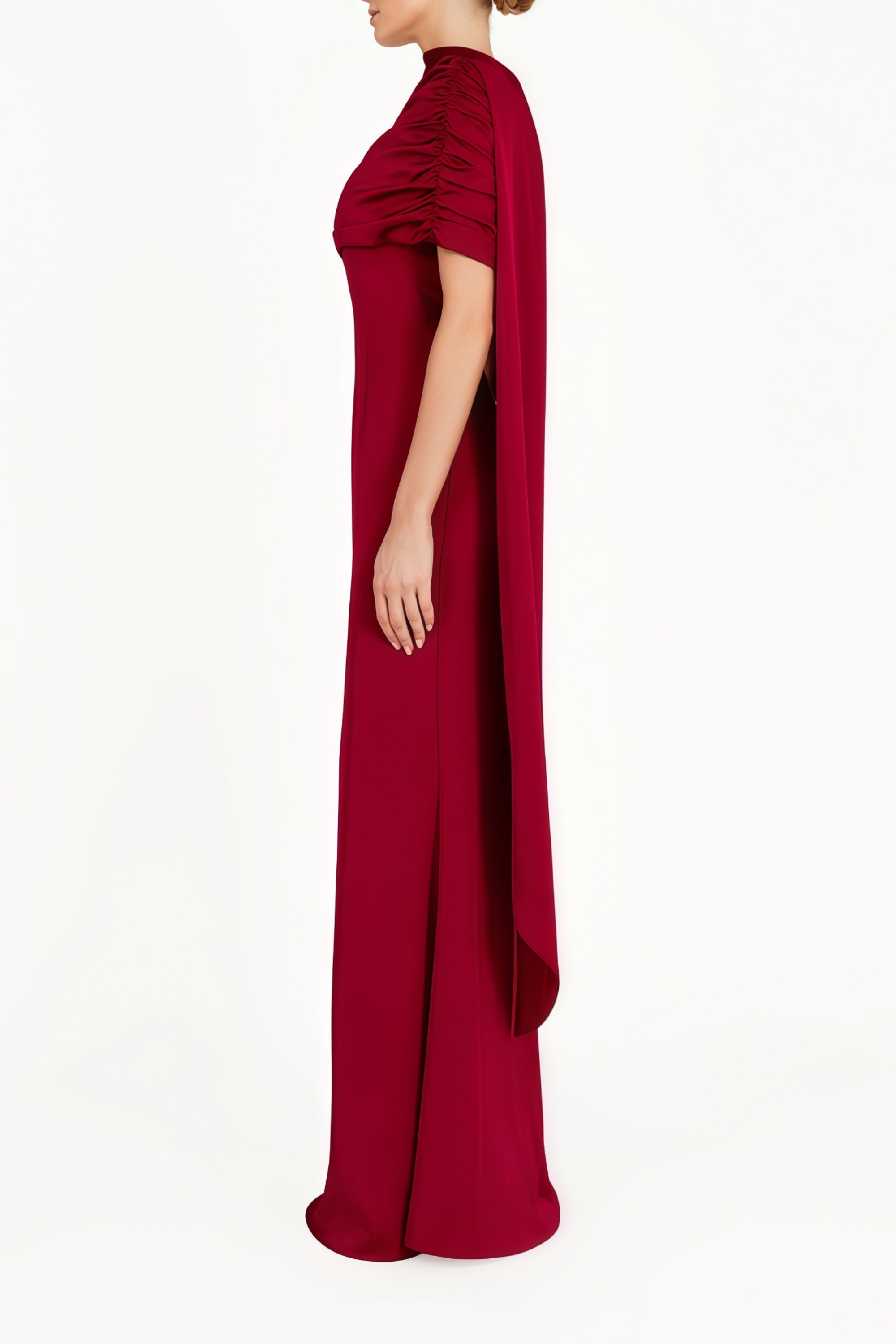 Red One-shoulder Satin Maxi Dress