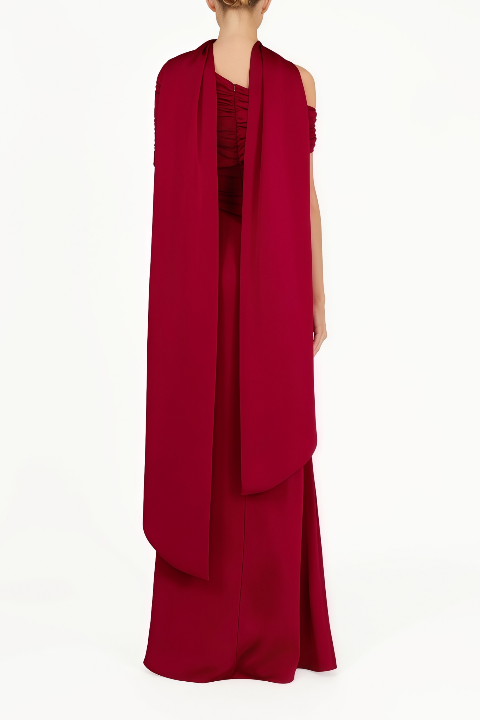 Red One-shoulder Satin Maxi Dress