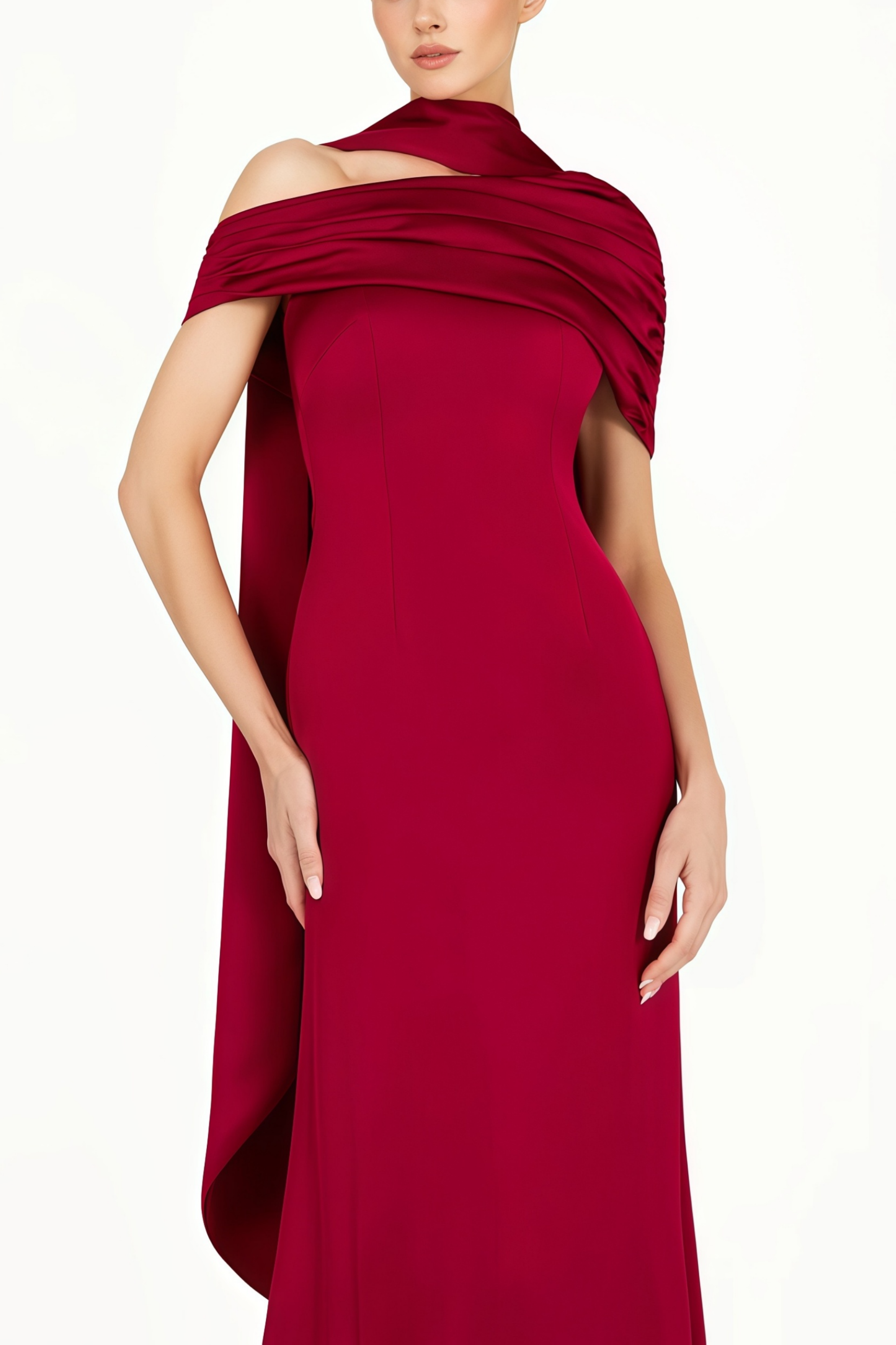 Red One-shoulder Satin Maxi Dress