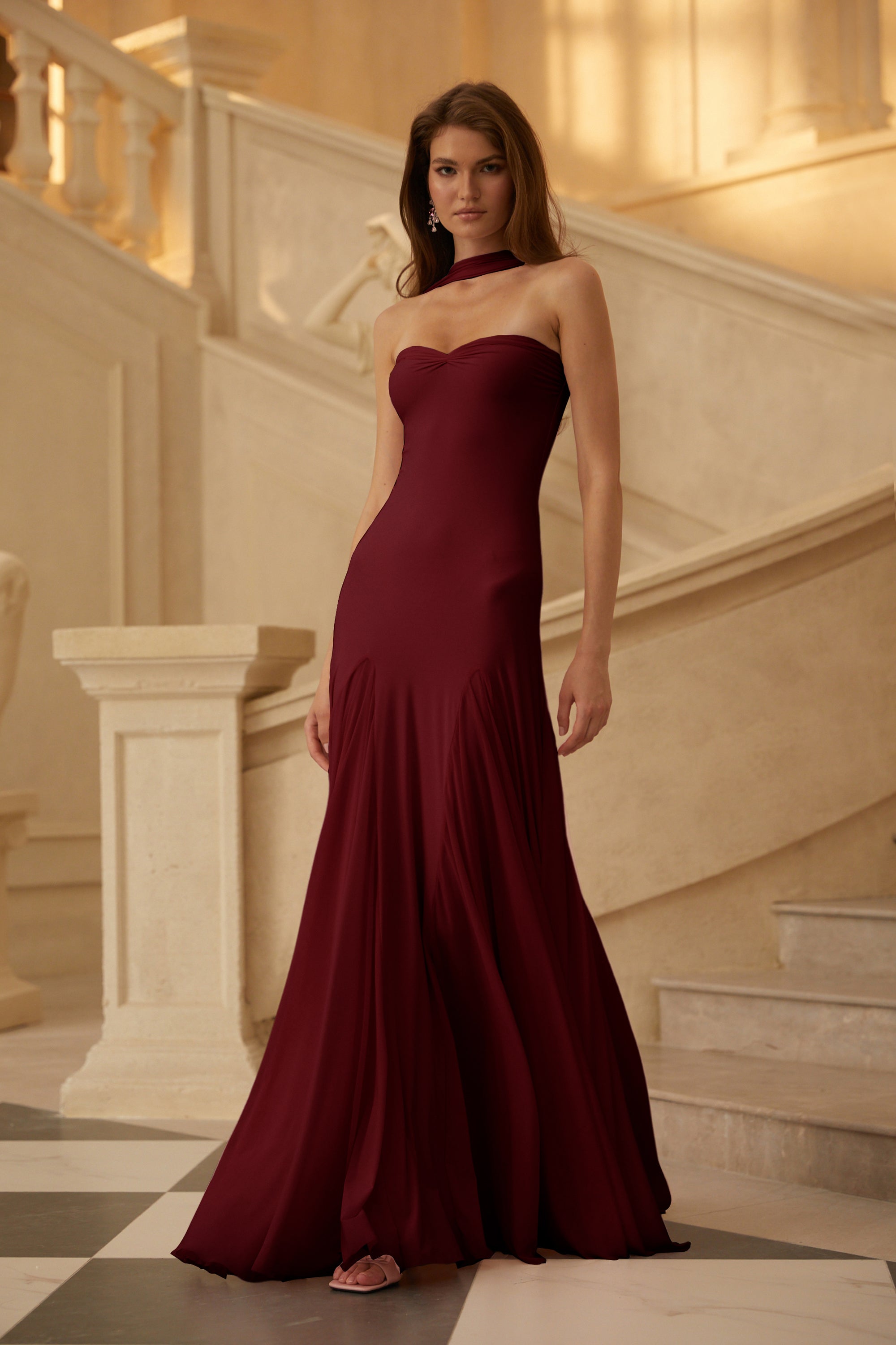 Red Sweetheart Neck Maxi Dress