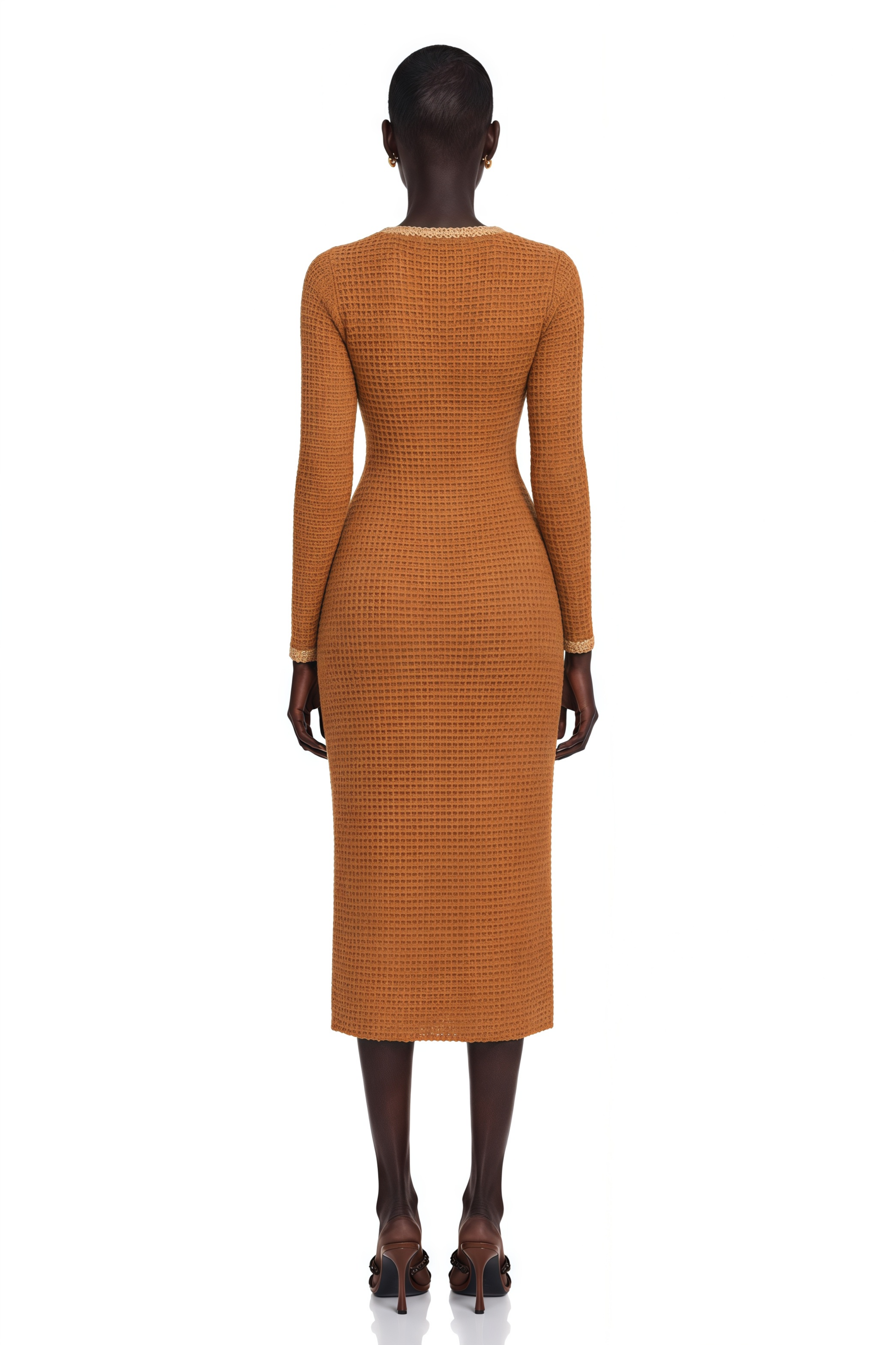 Epona Brown Braided-Edge Tweed Dress