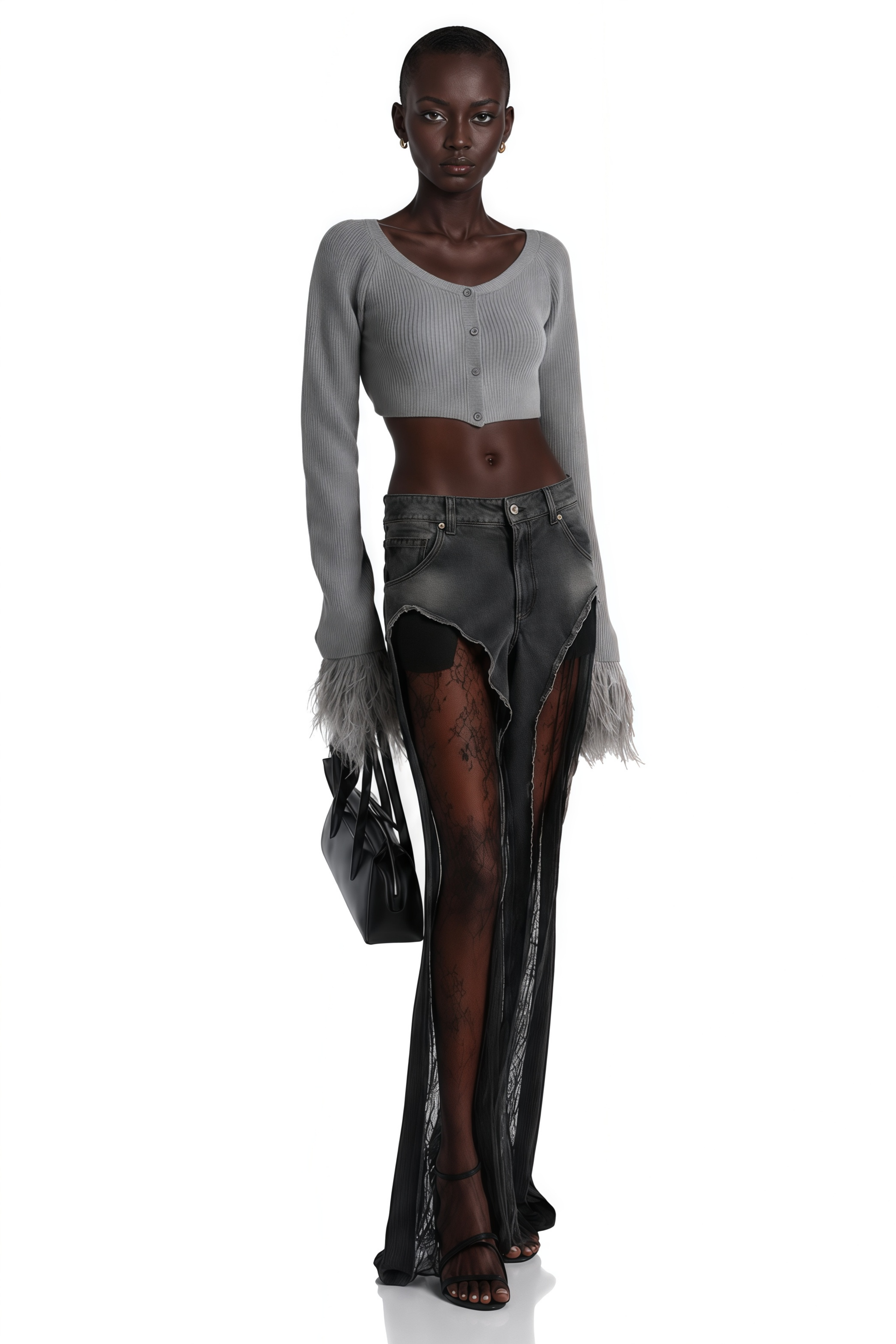 Black cutout trousers with sheer panels