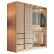 Contemporary Wood Wardrobe Armoire with Fluted Glass Doors & Drawers