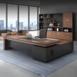 Contemporary Executive L-Shaped Desk with 2-Inch Thick Top and Locking Storage