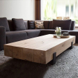 Wabi-Sabi Solid Pine Block Coffee Table Low Profile Rustic Brutalist Wood Slab Center Table