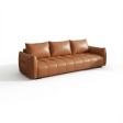 Retro Low Profile Deep Seat Sofa, Scratch-Resistant Performance Leather Couch with Solid Wood Frame