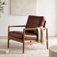 Lounge Chair, Oiled Leather Upholstery, Single Chair or 2-Piece Set, Wood-Frame Accent Seating
