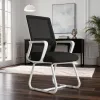 Mesh Office Guest Chair with Cushioned Seat, Fixed Arms, Lumbar Support Options, Black or White Frame, Standard or Headrest Configuration