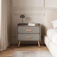 Upholstered 2-Drawer Nightstand Collection with Raised-Edge Top, Tapered Legs, Four Widths and Six Finish Options