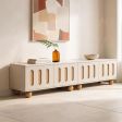 Cream TV Stand with Cable Management, Rounded Legs, and Storage Options for Living Room Media Organization