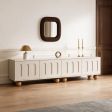 [Copy]Cream TV Stand with Cable Management, Rounded Legs, and Storage Options for Living Room Media Organization