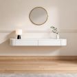 Wall Mounted Solid Wood TV Stand with Cabinet Storage, Cable Management, Rounded Edges, Multiple Sizes and Cream White or Gray Finishes