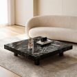 Minimalist Monolithic Sintered Stone Square Coffee Table with Low Profile Base