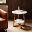 Round Side Table Collection with Open Lower Shelf, Three Sizes and Marble, Slate or Walnut-Look Tops