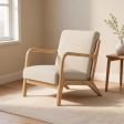 Arm Chair Collection with Solid Wood Frame, Fixed Base, Linen and Boucle Upholstery Options, Chair and Ottoman Configurations