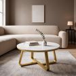 Contemporary Geometric Round Sintered Stone Coffee Table with Integrated Steel Base
