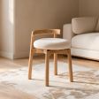 Compact Oak Vanity Stool Collection with Upholstered Seat, Curved Low Back, Swivel or Stationary Feature and 16 x 16 x 22-Inch Size