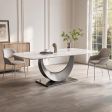 Contemporary Luxe Sintered Stone Dining Table with Sculptural Silver Crescent Base