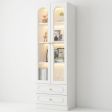 Bookcase, Transparent Glass or Reeded Glass Door Material Options with 3 Size Options, 2 or Drawer Not Included Number Of Drawers Options