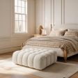 Cream Bouclé Tufted Footstool Ottoman Collection with Solid Wood Frame and Eleven Low-Profile Sizes