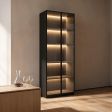 Glass Door Wine Cabinet Collection with LED Lighting, Stemware Rack, Bottle Grid Storage, Six Widths and Two Finish Options