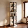 Wine Cabinet Warm Taupe Finish, for Bar Storage, 14"W x 13"D x 79"H, Bottle and Bar Storage