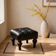 Luxe Tufted Square Ottoman Footstool – Faux Leather Vanity Seat with Nailhead Trim