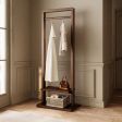 Minimalist Solid Bamboo Clothing Rack with Double Storage Shelves  Versatile Freestanding Garment Organizer for Bedroom & Entryway