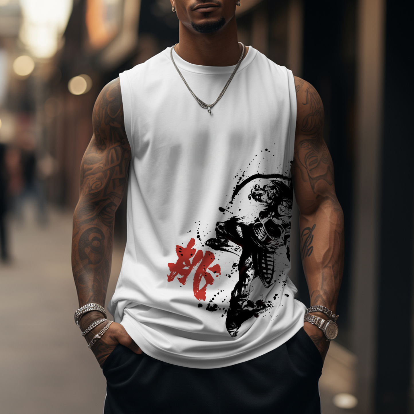 Oversized Anime Print Gym Tank Top