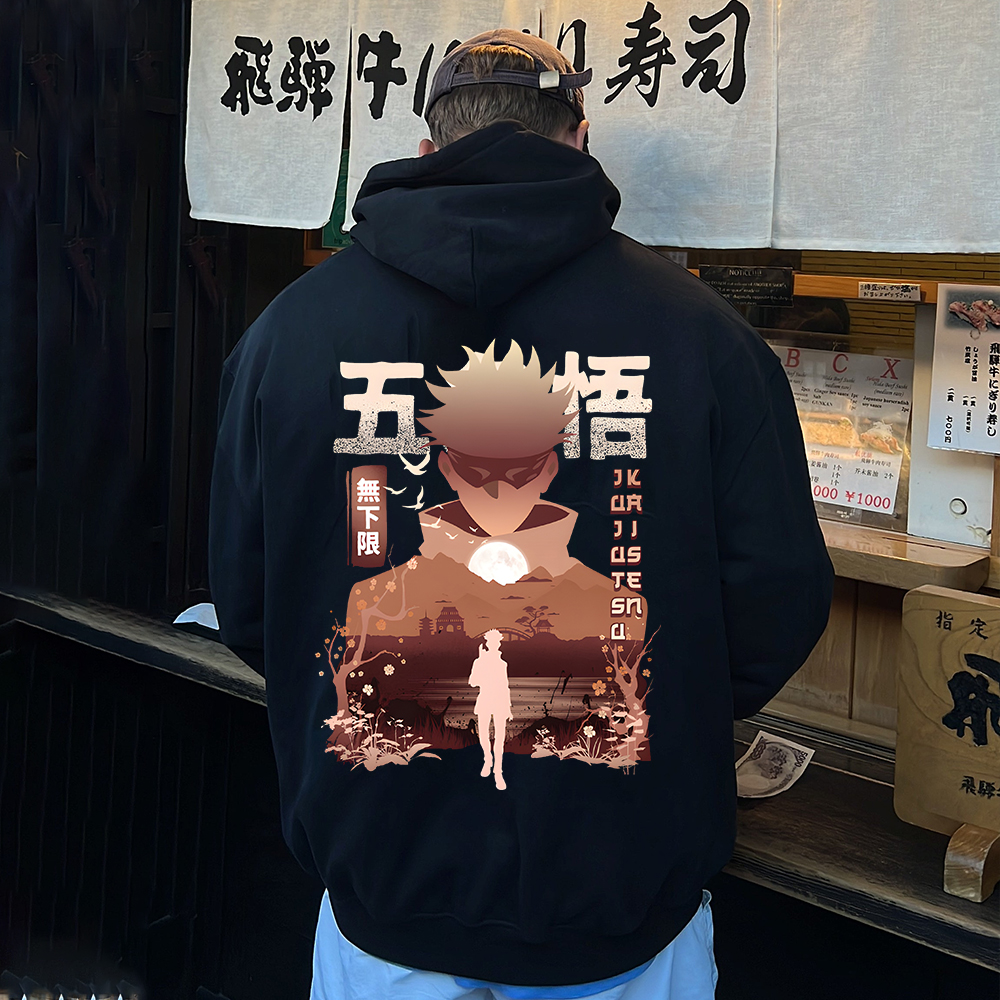  Oversized Unisex Anime Gojo Satoru Print Hoodie-AnimeClothe