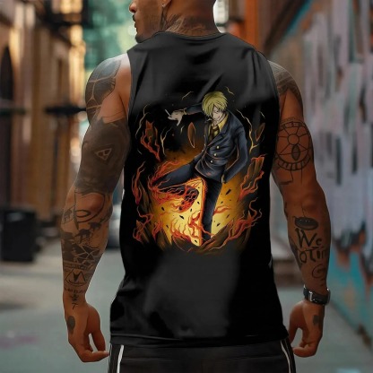 Oversized Anime Print Gym Tank Top