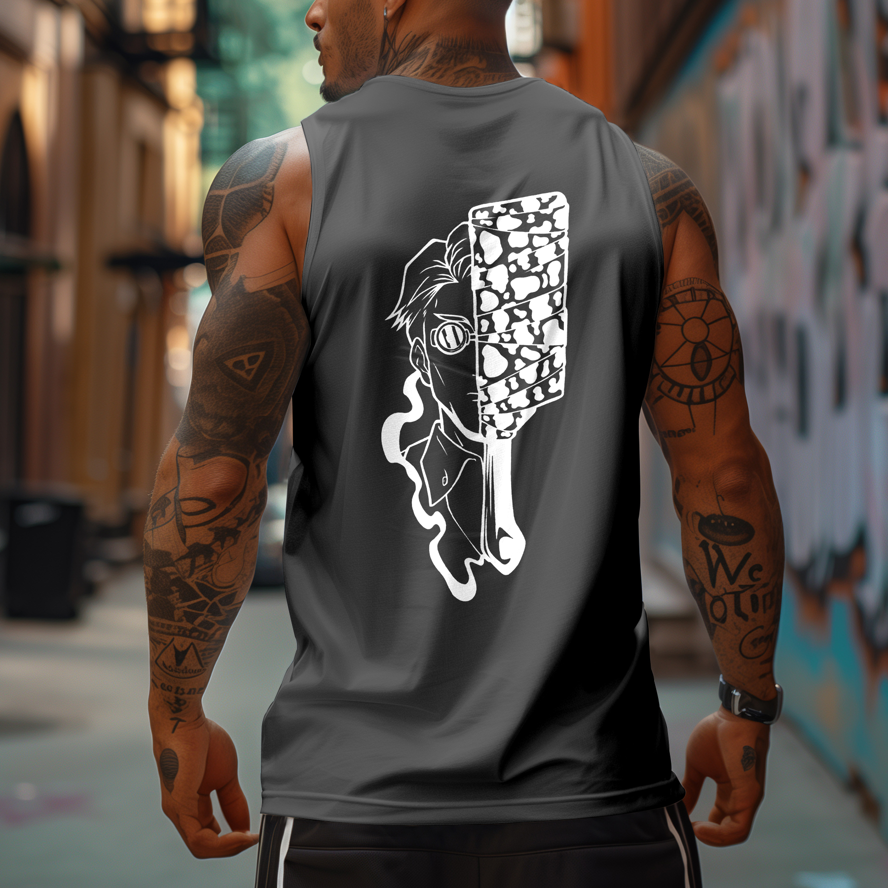 Oversized Anime Print Sports Tank Top-AnimeClothe