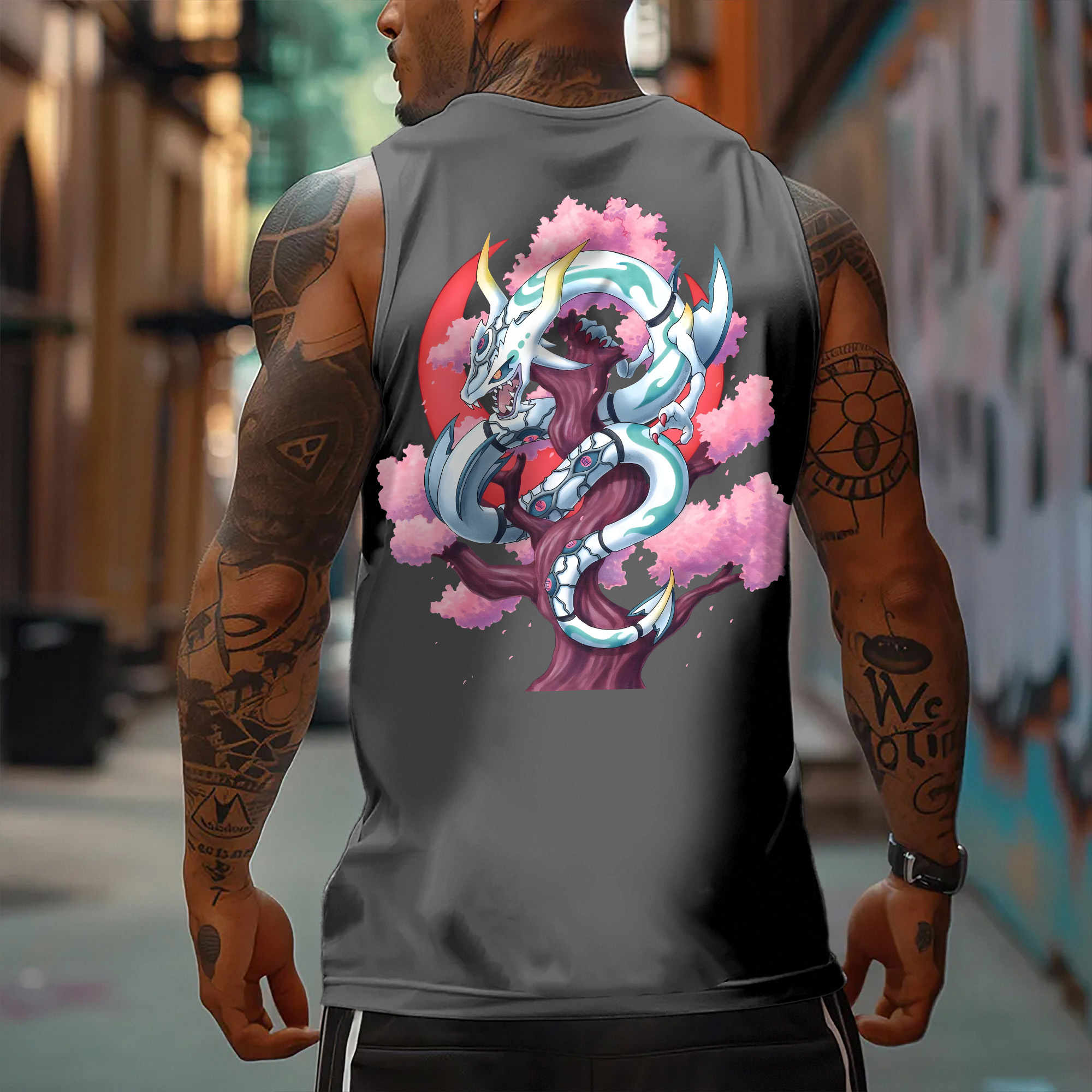 Oversized Anime Print Gym Tank Top