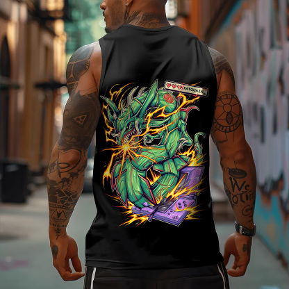 Oversized Anime Print Gym Tank Top
