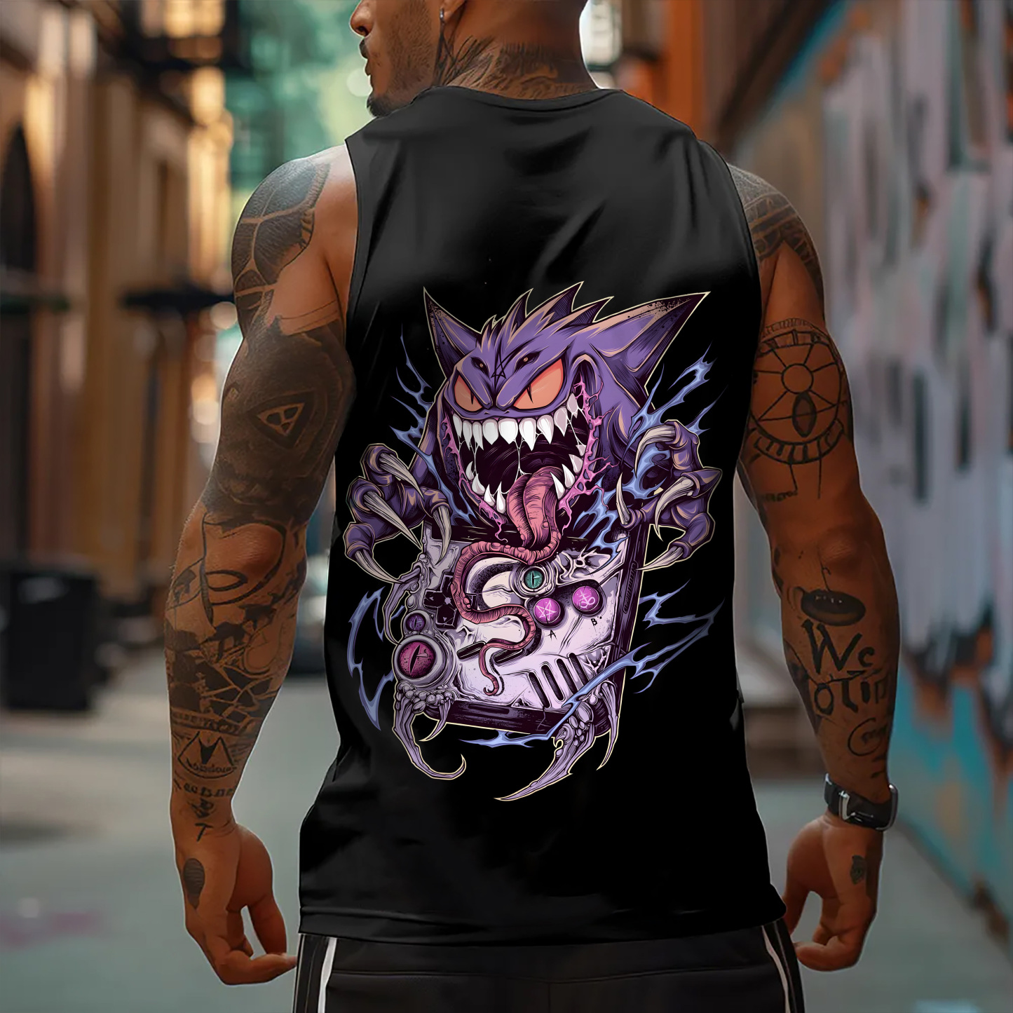 Oversized Anime Print Gym Tank Top