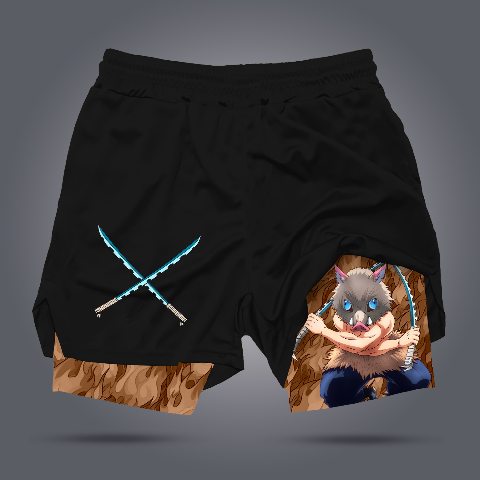 Demon Slayer Men's Anime Print Drawstring Double-Layer Shorts