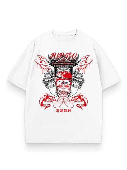 Unisex Casual Anime Ryomen Sukuna Print T-Shirt-AnimeClothe