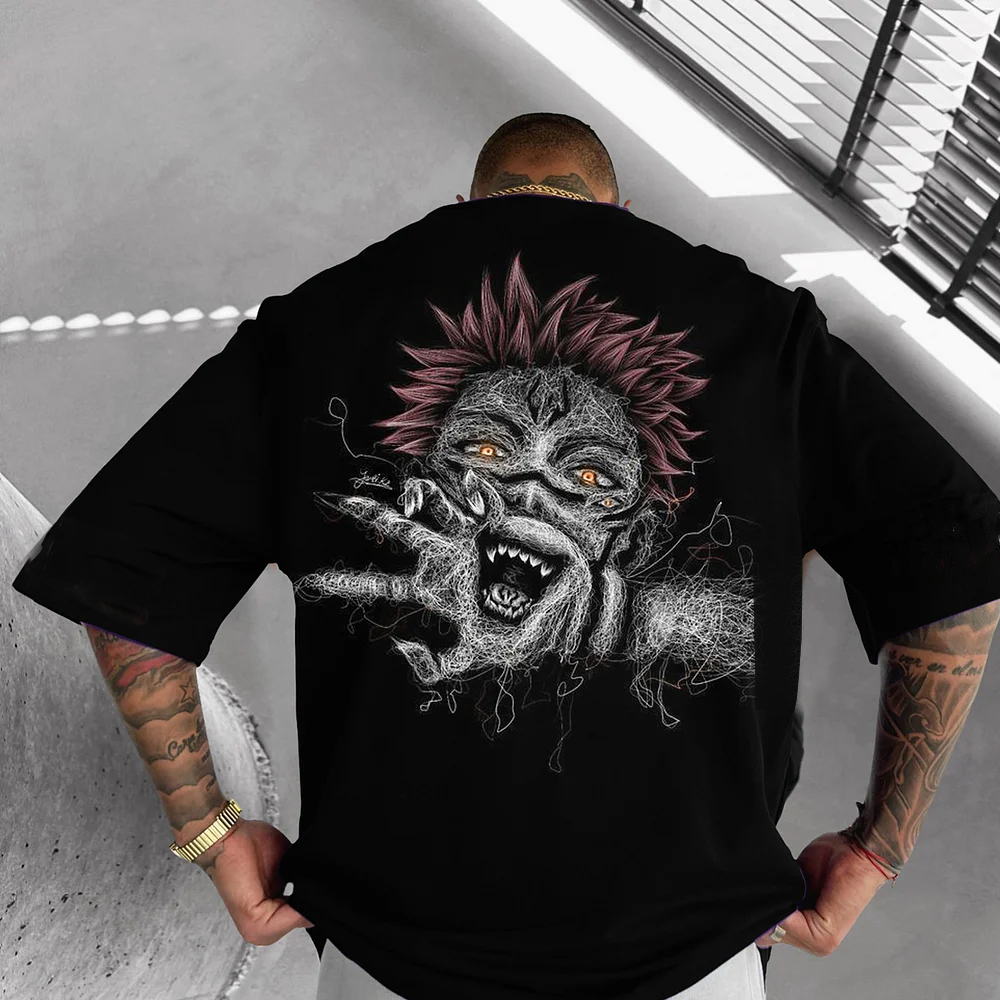 Unisex Casual Anime Ryomen Sukuna Print T-shirt-AnimeClothe