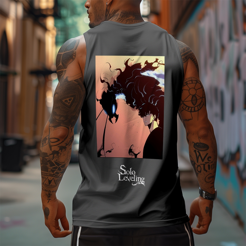 Oversized Anime Print Gym Tank Top-AnimeClothe