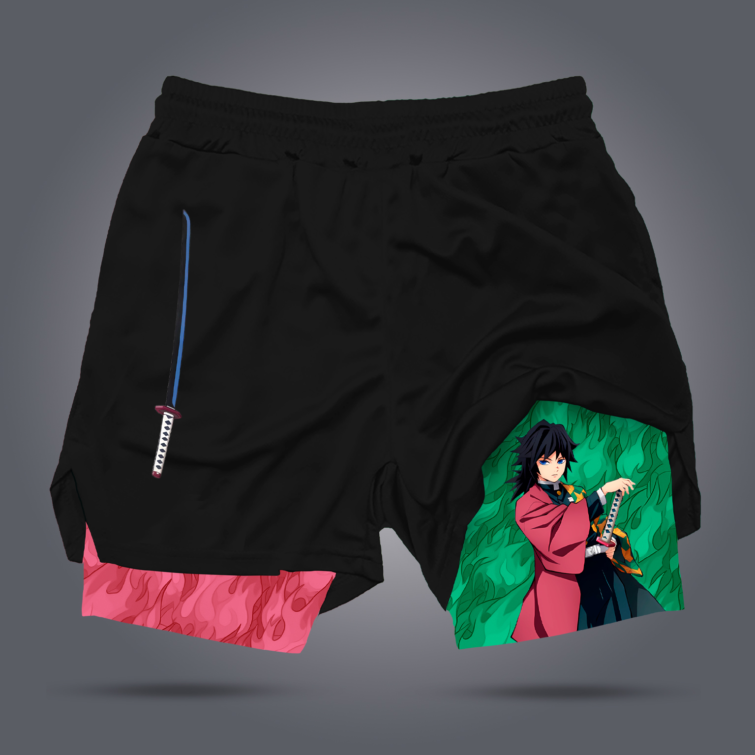 Demon Slayer Men's Anime Print Drawstring Double-Layer Shorts